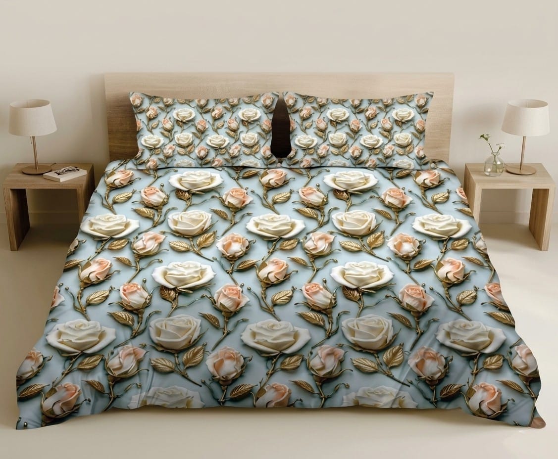 3D Cotton Bedsheet 3pcs (D58)