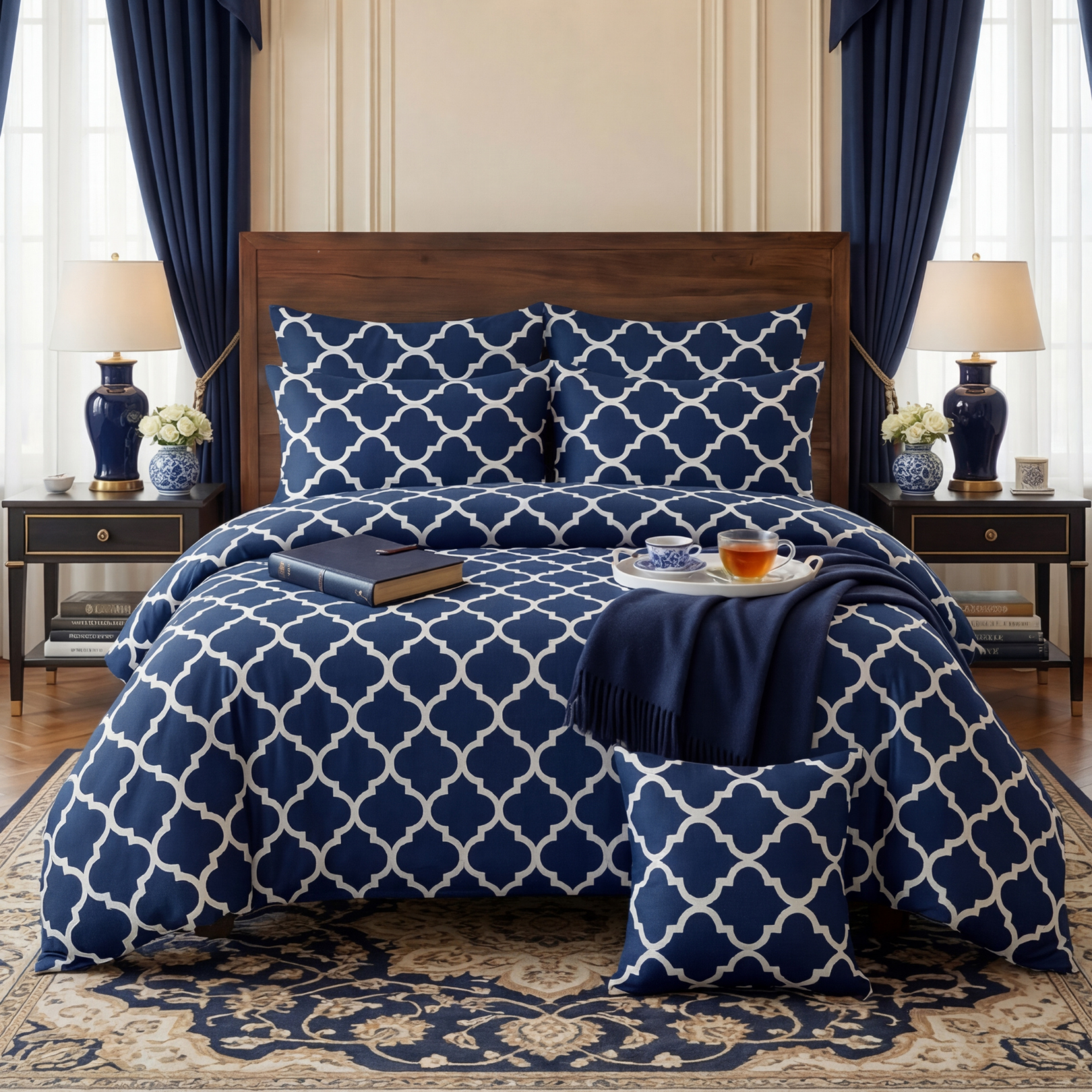 Blue Pendora Comforter Set- 7 Pcs - Aspire Bedding