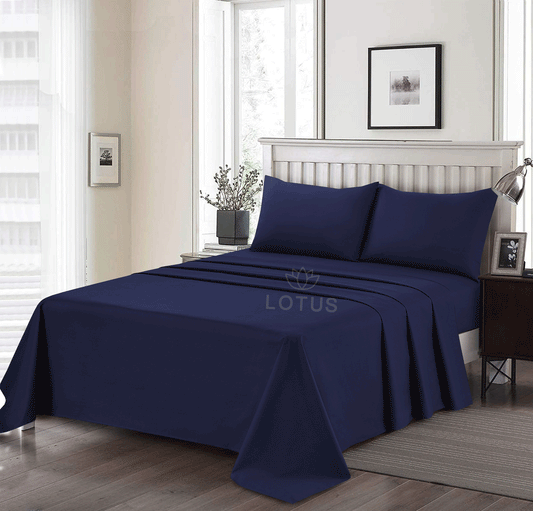 3 Pcs King Size Ultra Soft Dyed Bedsheet - Navy