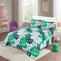 3 Pcs King Size 100% Cotton Bedsheet - Green & White Floral