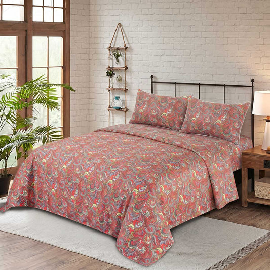 3 Pcs King Size 100% Cotton Bedsheet - Paisley