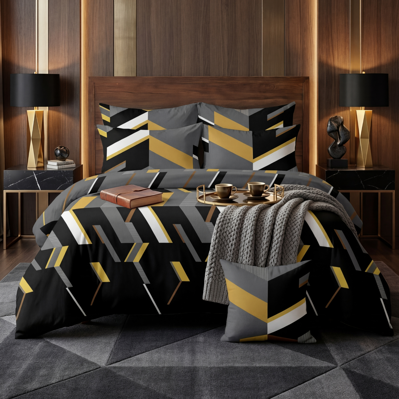 POLYGON Comforter Set- 7 Pcs - Aspire Bedding