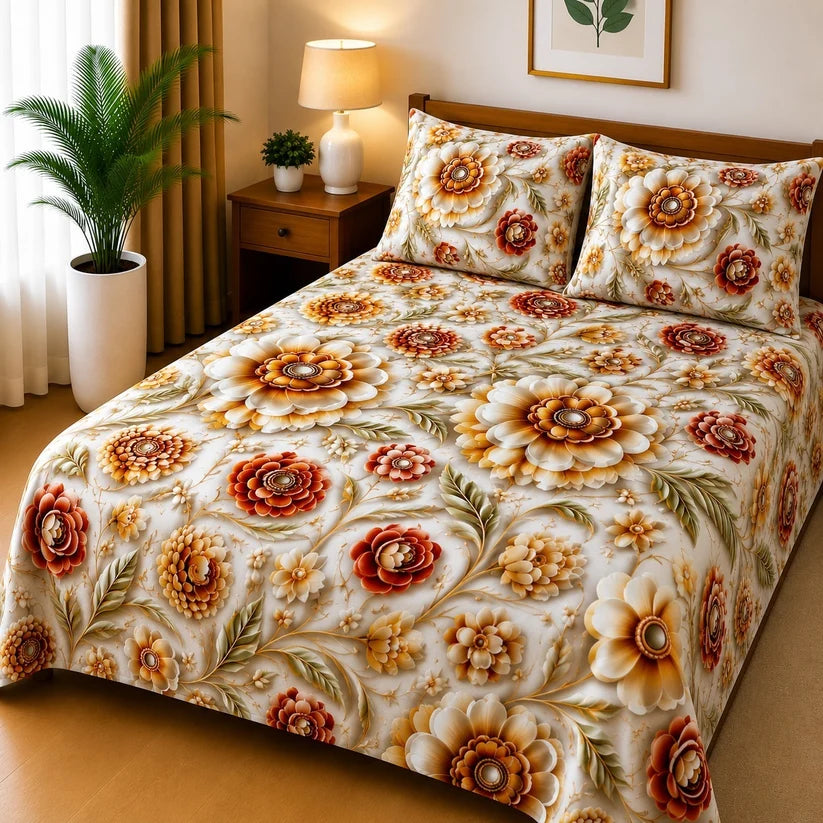 3D Cotton Bedsheet 3pcs (D43)