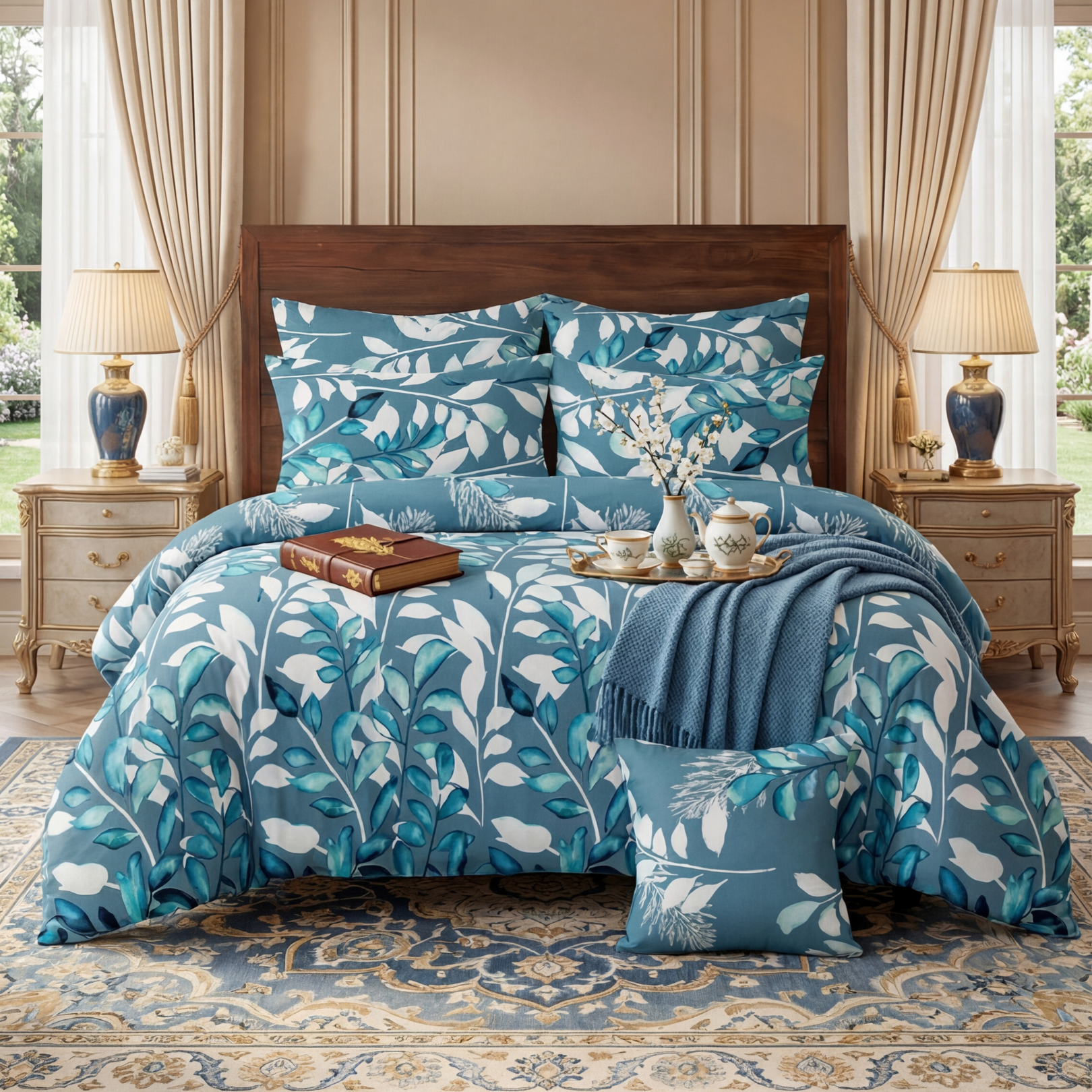 BLUE ZURIC Comforter Set- 7 Pcs - Aspire Bedding