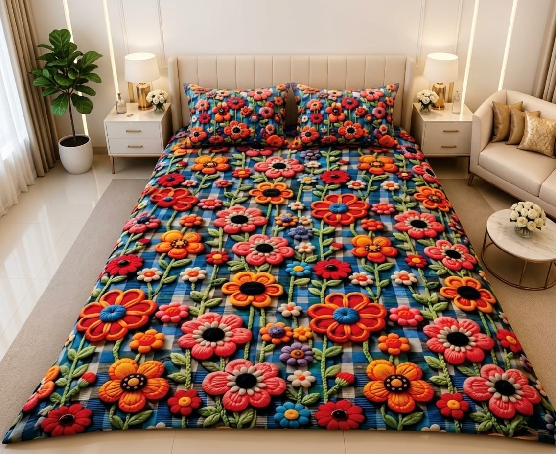 3D Cotton Bedsheet 3pcs (D61)