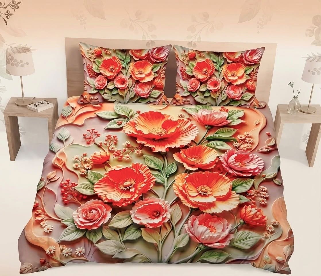 3D Cotton Bedsheet 3pcs (D52)