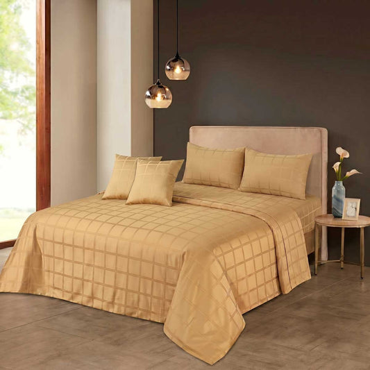 5 Pcs King Size 100% Cotton Sateen Bedsheet - Square Boulder