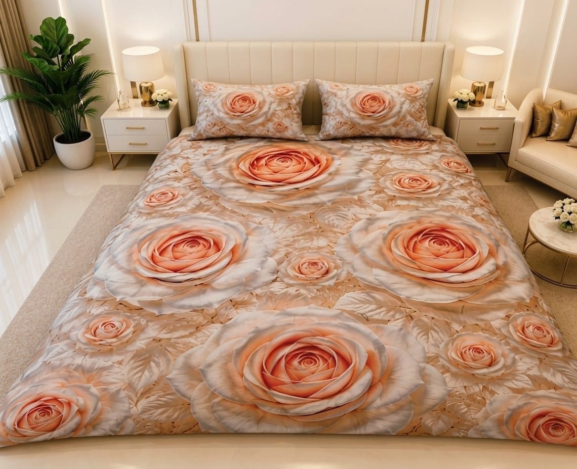 3D Cotton Bedsheet 3pcs (D55)