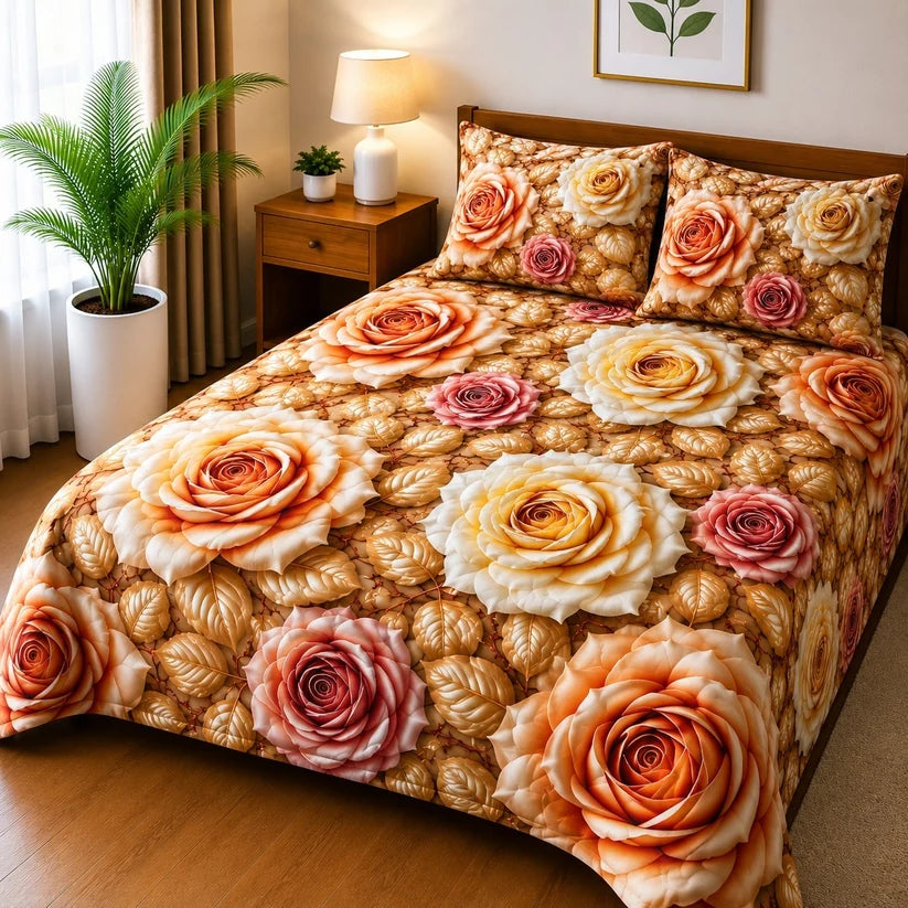 3D Cotton Bedsheet 3pcs (D33)