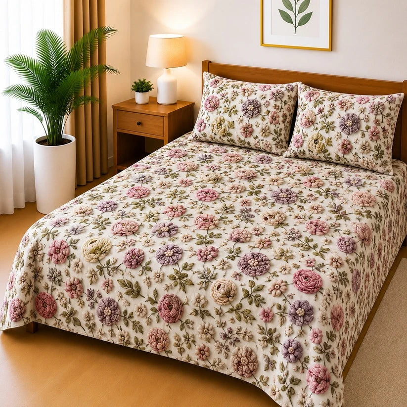 3D Cotton Bedsheet 3pcs (D44)