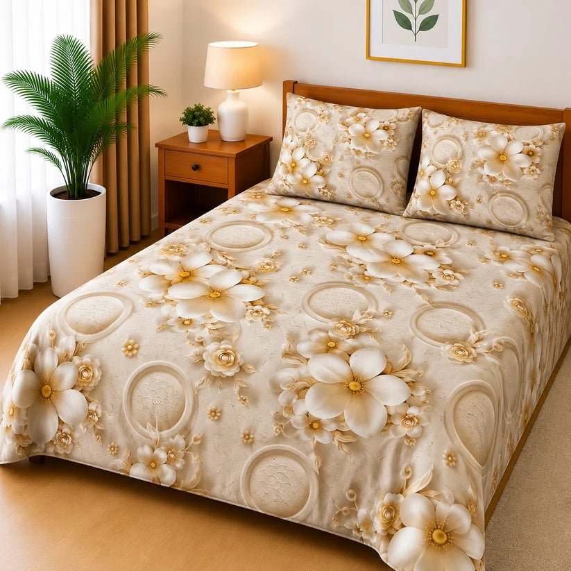 3D Cotton Bedsheet 3pcs (D30)