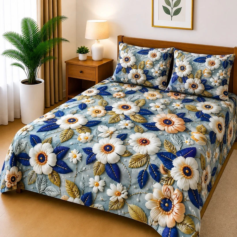 3D Cotton Bedsheet 3pcs (D34)