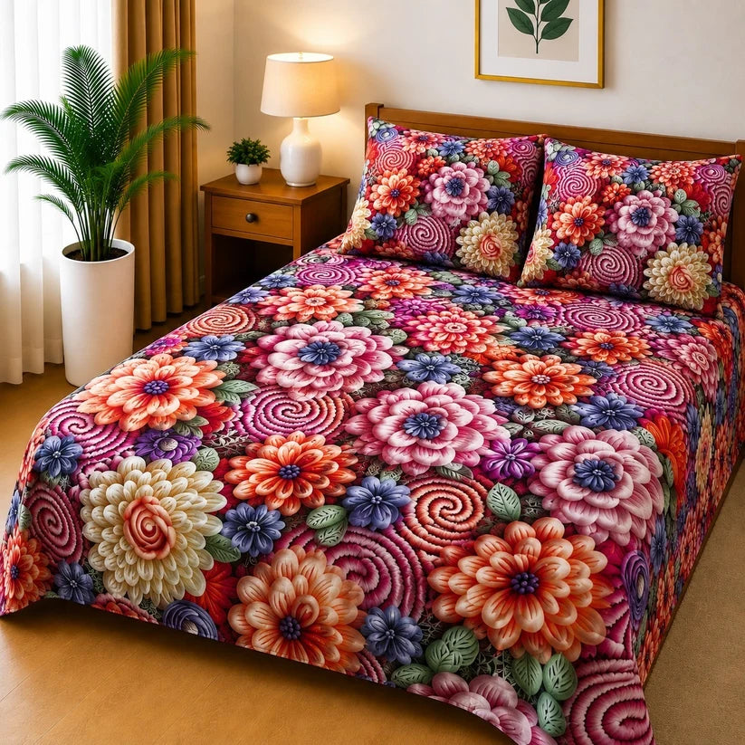 3D Cotton Bedsheet 3pcs (D41)