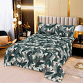 3 Pcs King Size 100% Cotton Bedsheet - Forest Green Leave