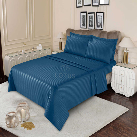 3 Pcs King Size Stripe Bedsheet - Zinc