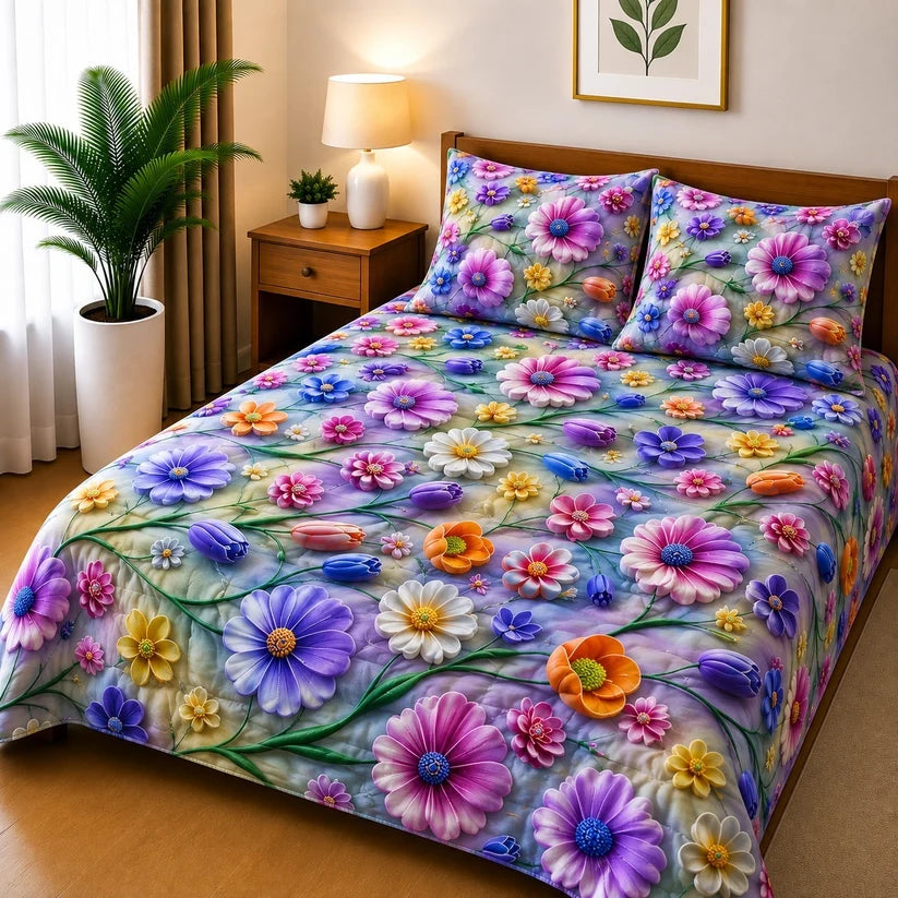 3D Cotton Bedsheet 3pcs (D39)