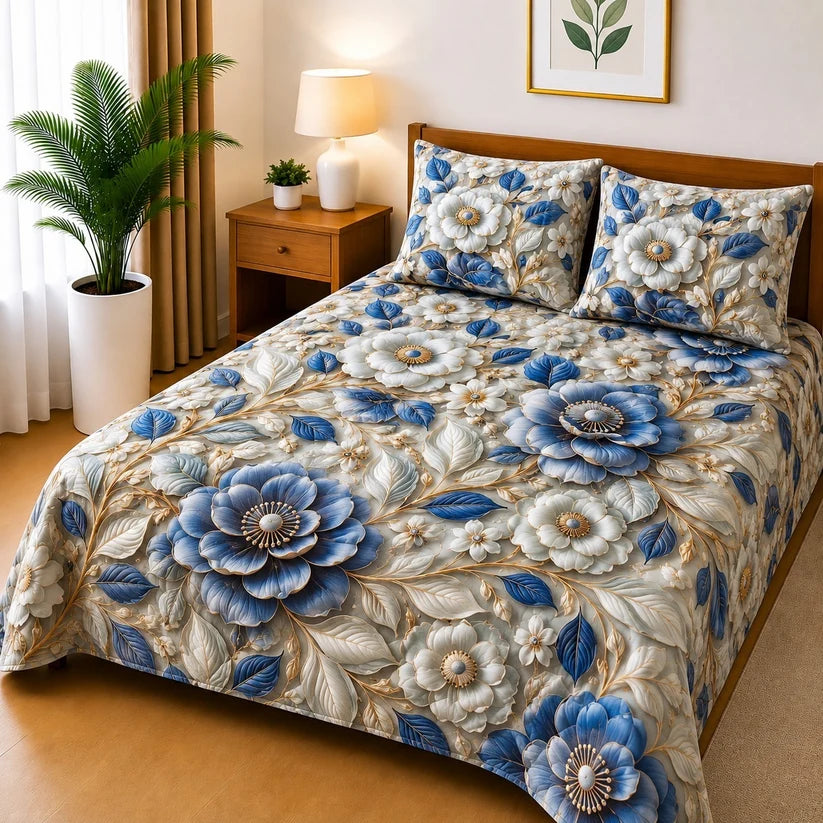 3D Cotton Bedsheet 3pcs (D32)