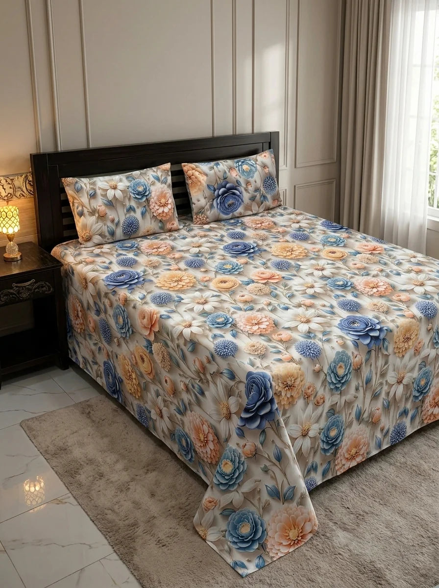 3D Cotton Bedsheet 3pcs (D03)