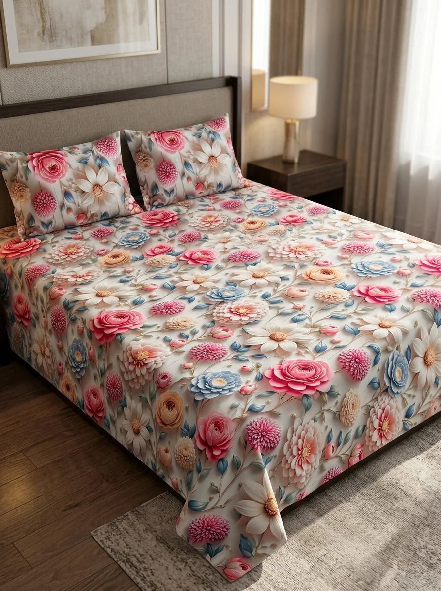3D Cotton Bedsheet 3pcs (D26)
