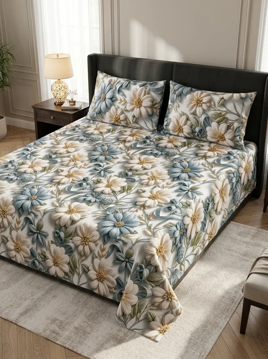 3D Cotton Bedsheet 3pcs  (D24)