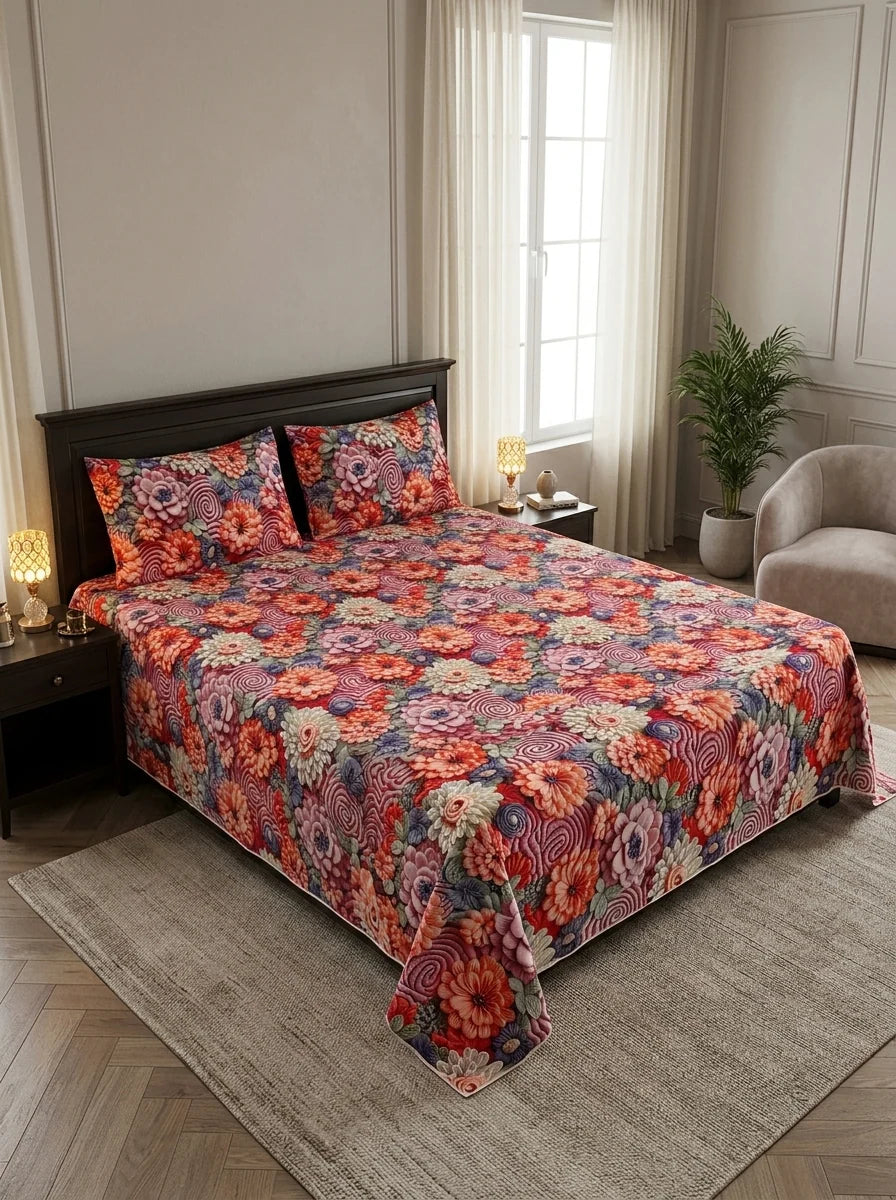 3D Cotton Bedsheet 3pcs  (D25)