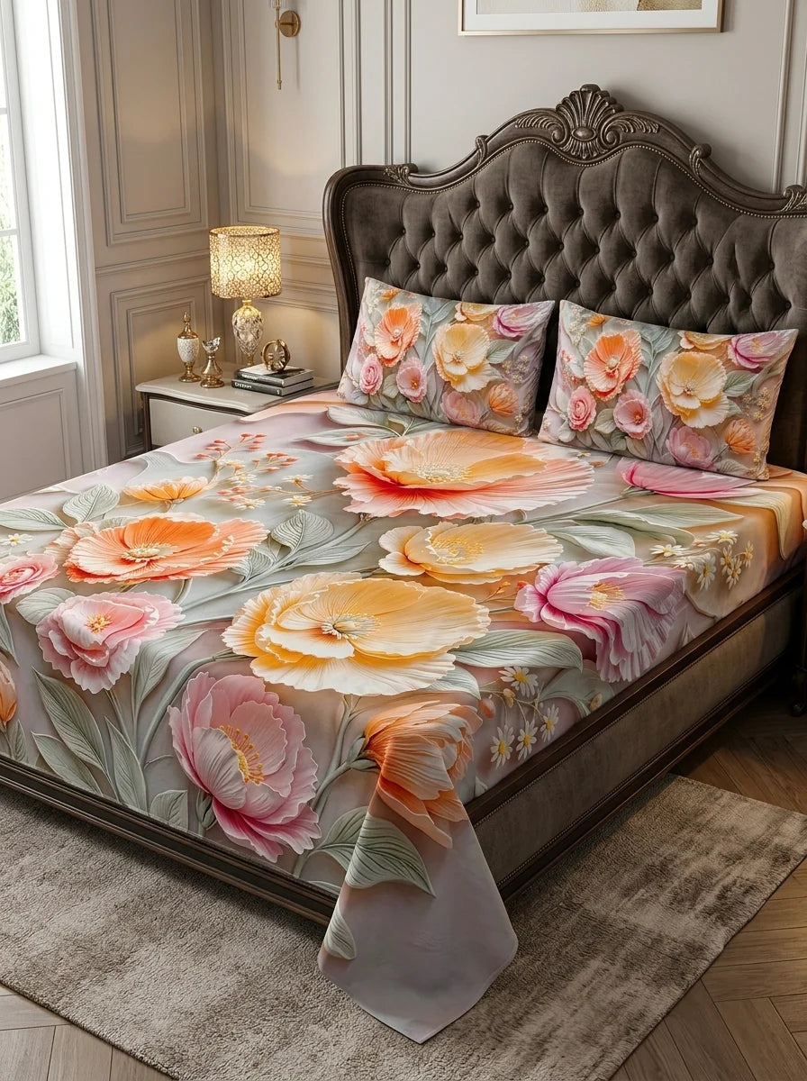 3D Cotton Bedsheet 3pcs (D19)