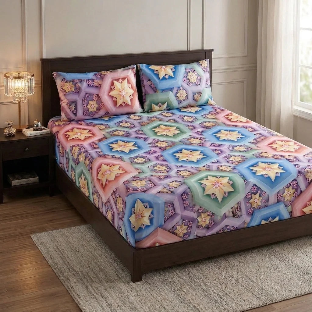 3D Cotton Bedsheet 3pcs (D11)