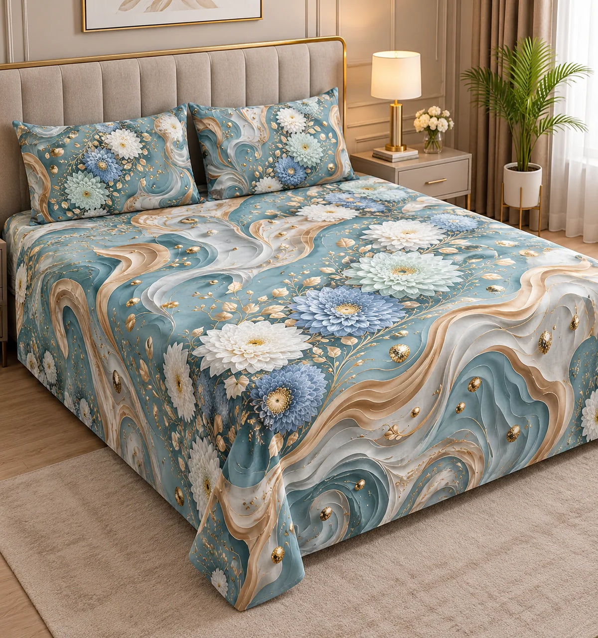3D Cotton Bedsheet 3pcs (D09)