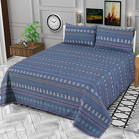 3 Pcs King Size 100% Cotton Bedsheet - Snow Crystal