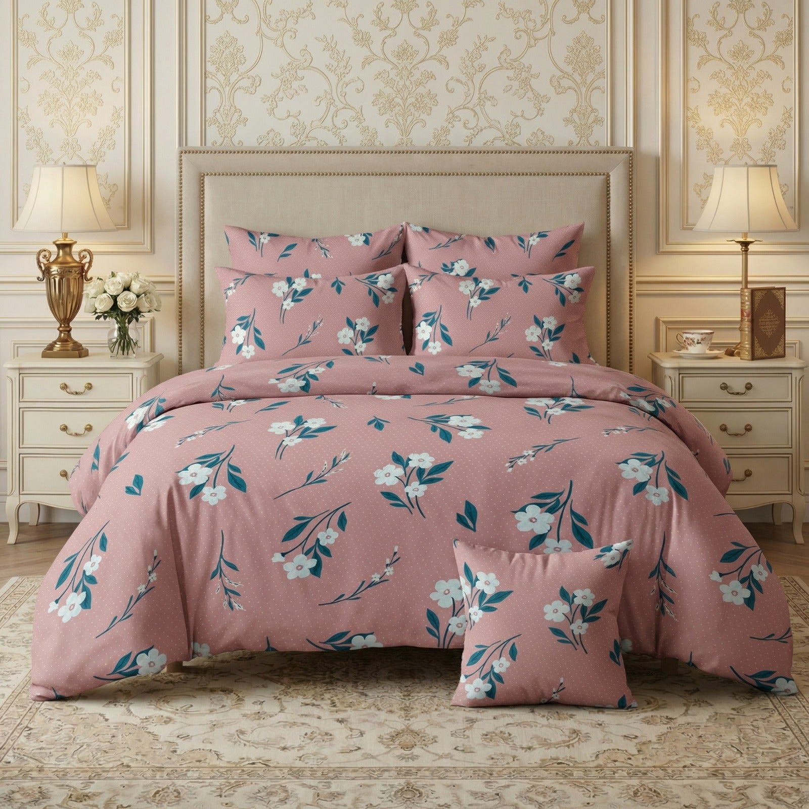 PINK DAISY Comforter Set- 7 Pcs - Aspire Bedding