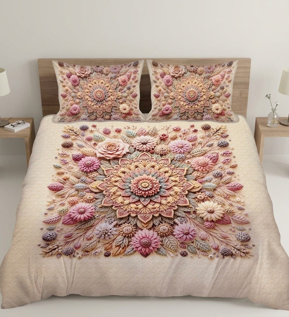 3D Cotton Bedsheet 3pcs (D56)