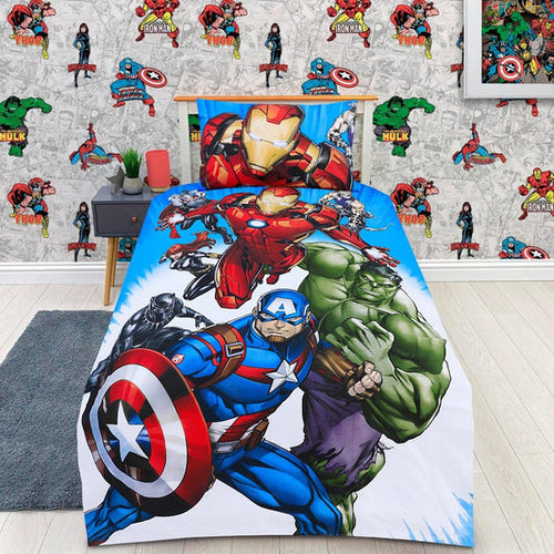 2 Pcs Single Size Cartoon Bedsheet - Avengers Multi Characters