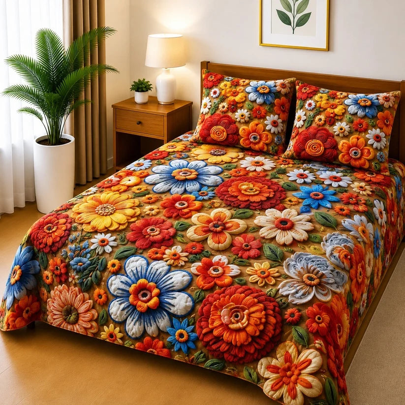3D Cotton Bedsheet 3pcs (D35)
