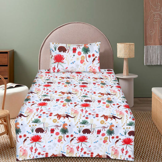 2 Pcs Single Size Cartoon Bedsheet - Mushroom City