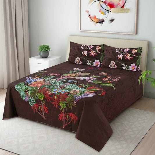3 Pcs King Size 100% Cotton Panel Bedsheet - Chocolate Bunch