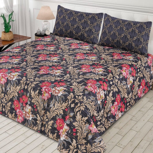 3 Pcs King Size Cotton Mix Bedsheet - Classic Floral Charm