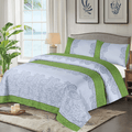 3 Pcs King Size 100% Cotton SATEEN Bedsheet - Green Paisley