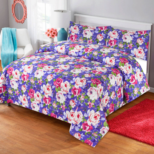 3 Pcs King Size 100% Cotton SATEEN Bedsheet - Rosebush Floral