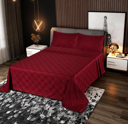 3 Pcs King Size 100% Cotton SATEEN Bedsheet - Chili Pepper Diagonal Square