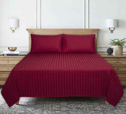 3 Pcs King Size 100% Cotton Sateen Bedsheet - Chili Pepper Stripes