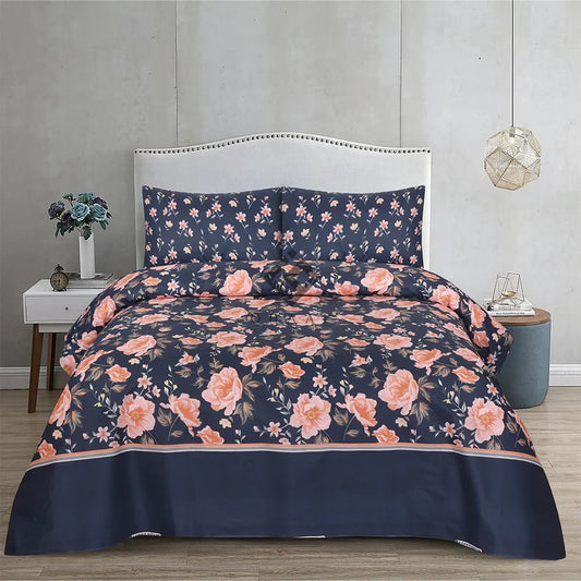 3 Pcs King Size Easy Care Bedsheet - Crimson Bloom