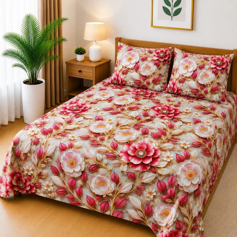 3D Cotton Bedsheet 3pcs (D40)