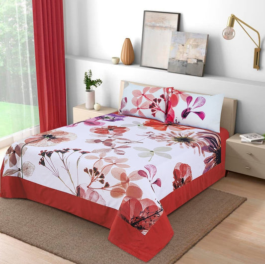 3 Pcs King Size Cotton Mix Bedsheet - Dried Flower