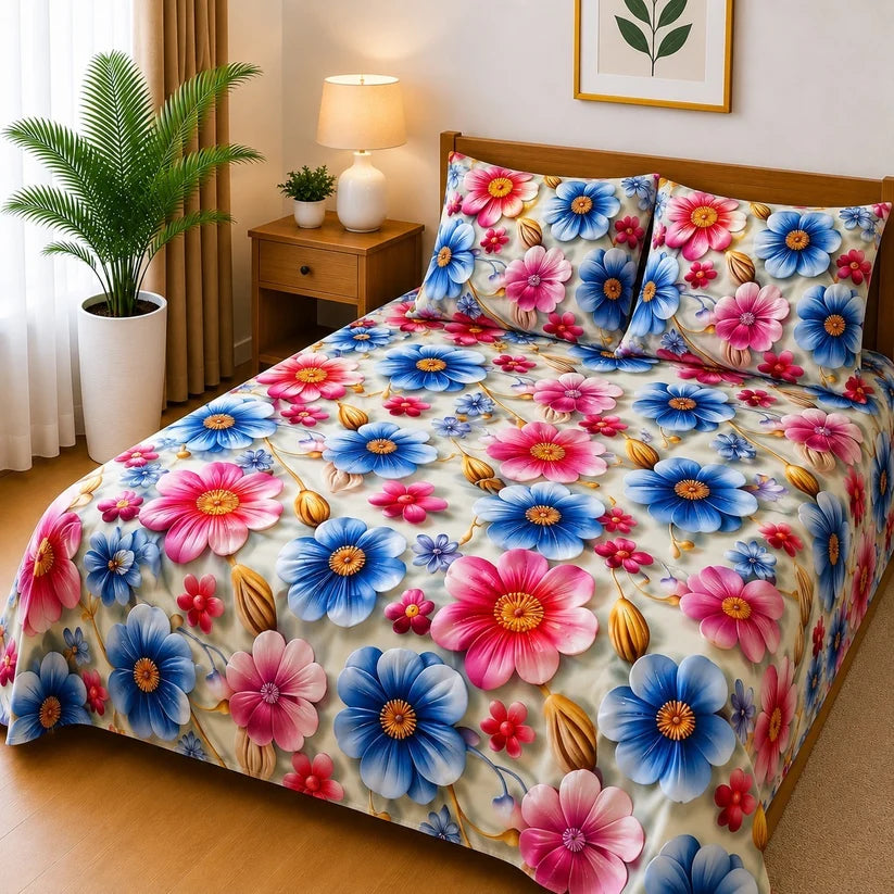 3D Cotton Bedsheet 3pcs (D49)