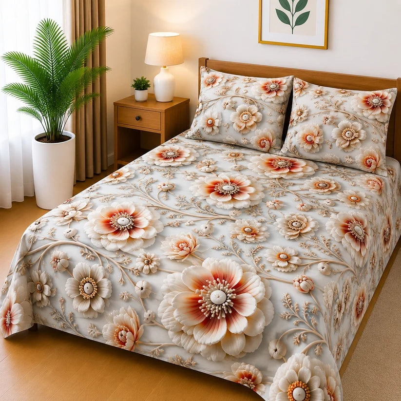 3D Cotton Bedsheet 3pcs (D31)