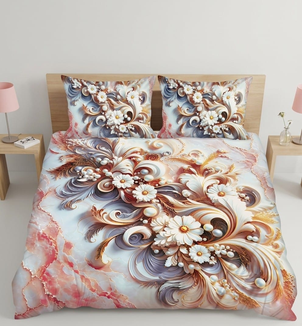 3D Cotton Bedsheet 3pcs (D59)