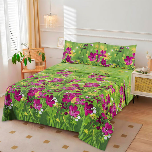 3 Pcs King Size Easy Care Bedsheet - Garden Glow