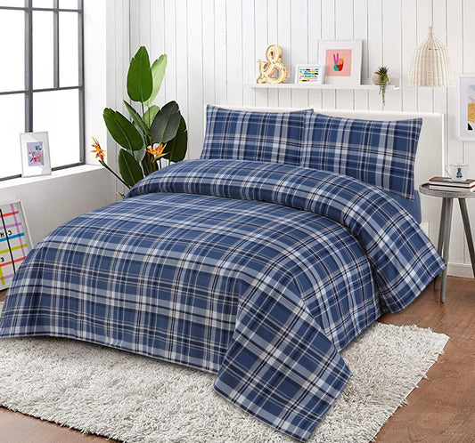 3 Pcs King Size 100% Cotton Yarn Dyed Bedsheet - Gray Plaid