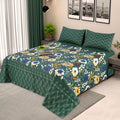 3 Pcs King Size Cotton Mix Bedsheet - Green Floral