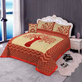 4 Pcs King Size Jacquard Velvet Bedsheet - Autumn Tree Red